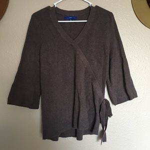 NWOT Women’s ‘Apt. 9’ Brown Lightweight Low V-Neck Sweater with Bow Sash Accent